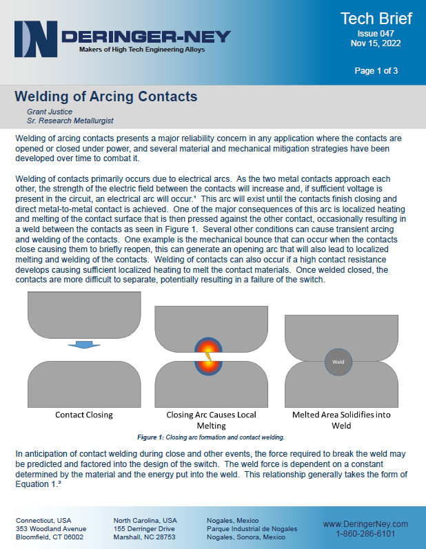 Welding of Arcing Contacts - Deringer Ney