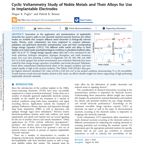 Cyclic Voltammetry Study of Noble Metals and Their Alloys for Use in Implantable Electrodes first apge